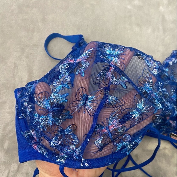 New! Victoria’s Secret Blue Butterfly Strappy Crotchless Bodysuit 4300 - Picture 7 of 8